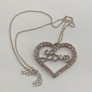 Rhinestone LOVE Necklace Silver Adjustable Chain